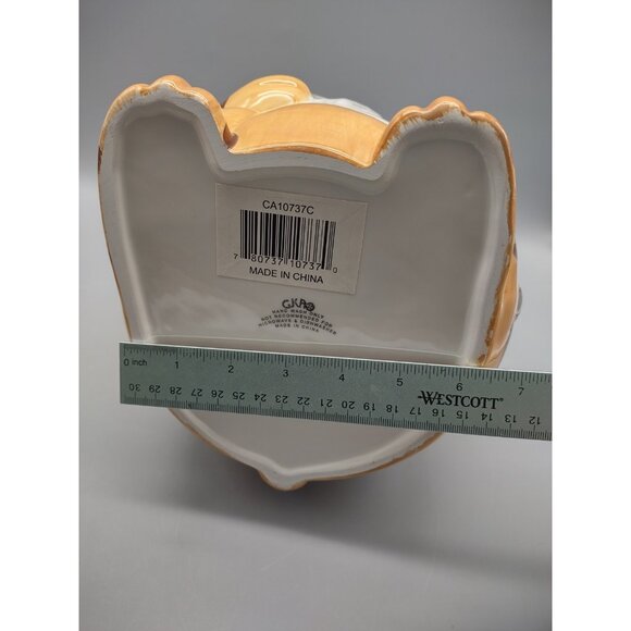 10" Orange Tabby Smiling Cat Holding Fish Ceramic Cookie Jar & Box, CKAO China - Picture 12 of 17